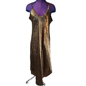 Vintage Delicate Treasures Metallic Gold Maxi Night‎ Gown Size Large Women's Q64